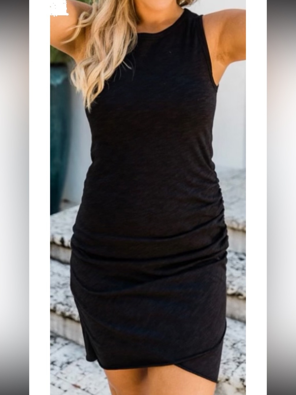 Pink Lily Black Sleeveless Ruched Midi Dress
